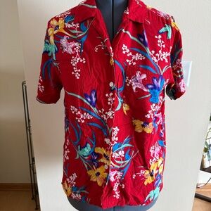 At Last Tropiqwear Men’s Red Tropical Floral Short-Sleeve Button Shirt, Sz Large
